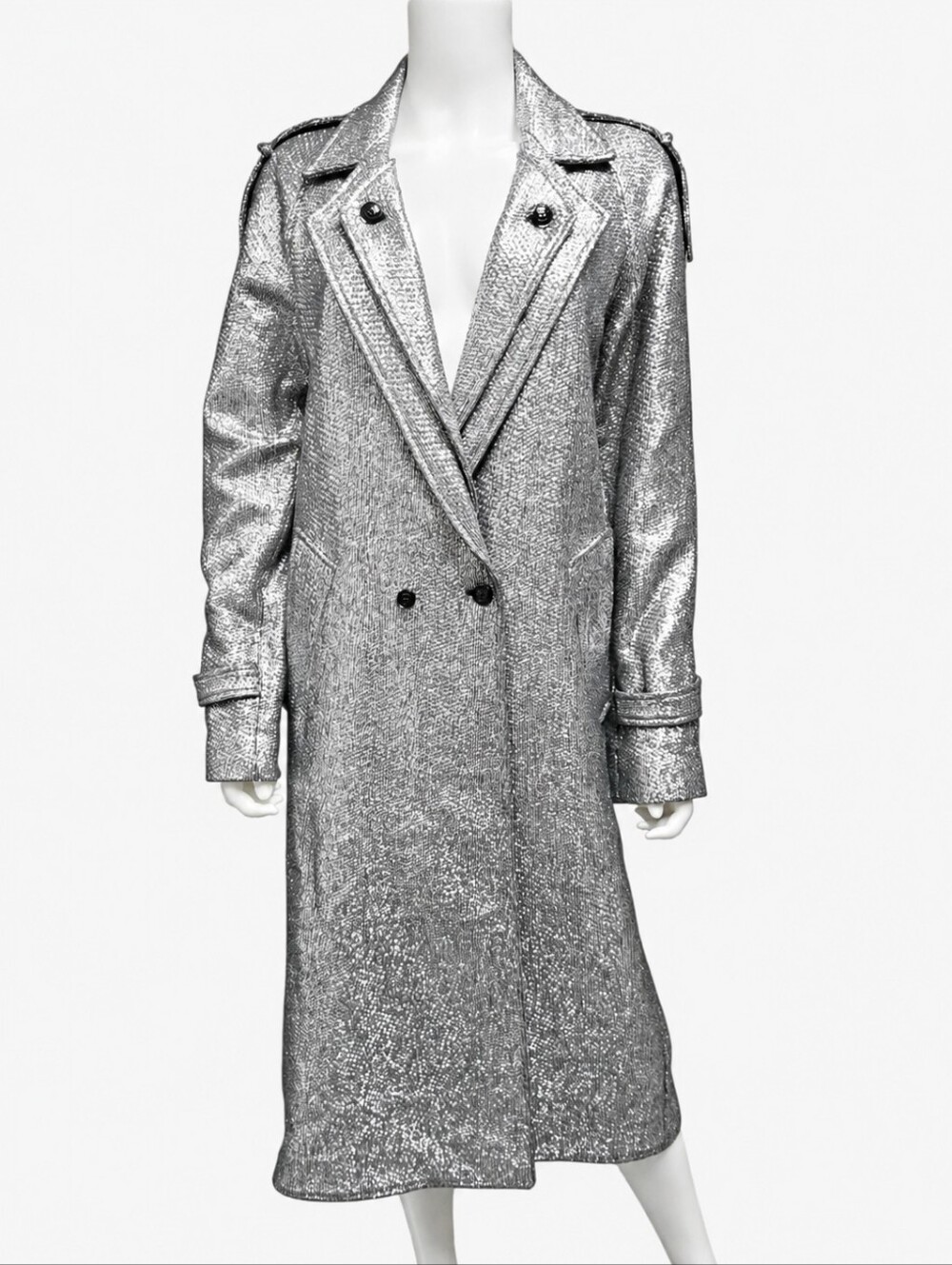 RTA | Andi Metallic Silver Tweed Trench Coat Size Small